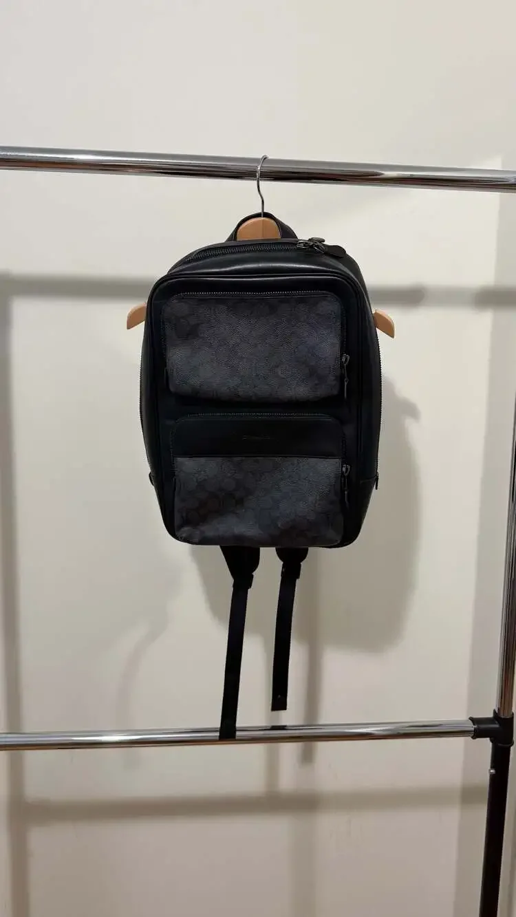 Coach Men's Gotham Backpack in Charcoal Signature Canvas and Black Leather